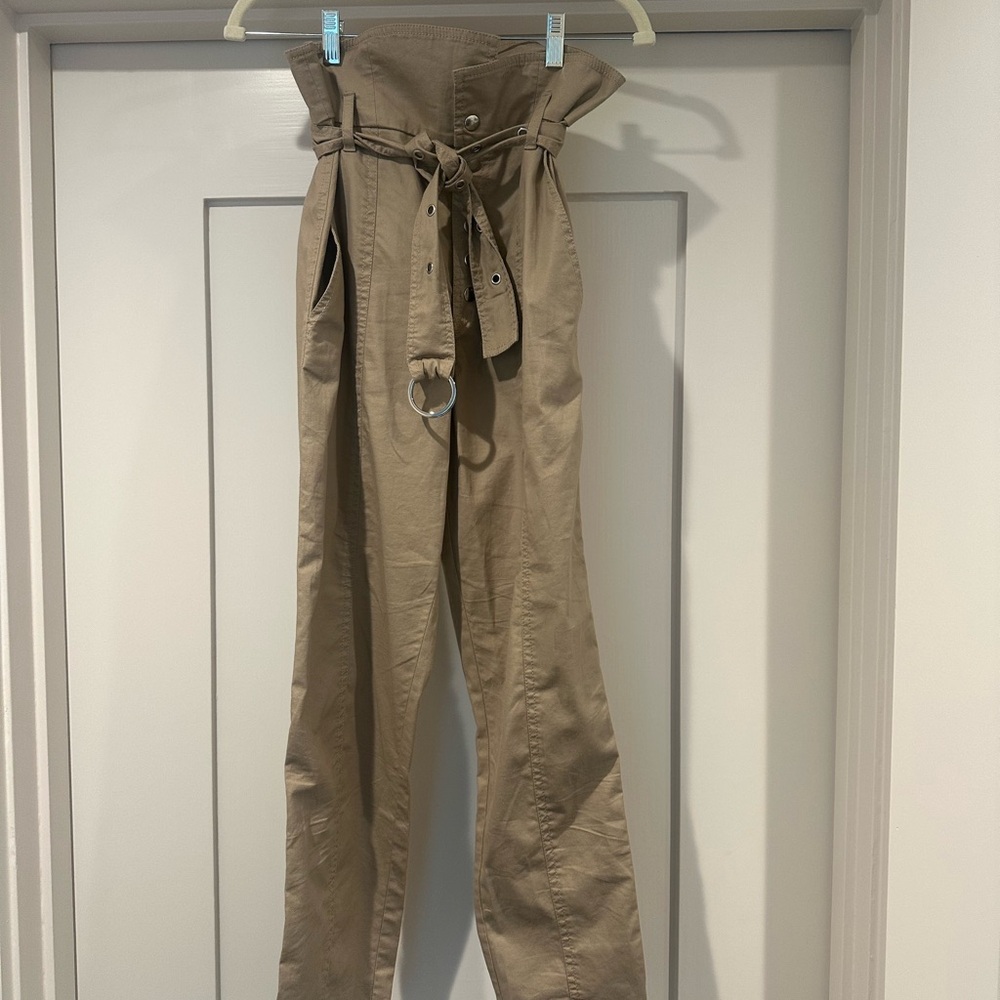 Marissa Webb Tan Belted High-Waist Trousers